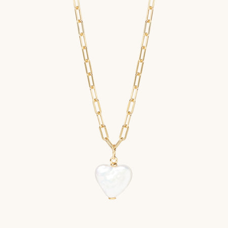 Pearl Heart Paperclip Necklace Gold